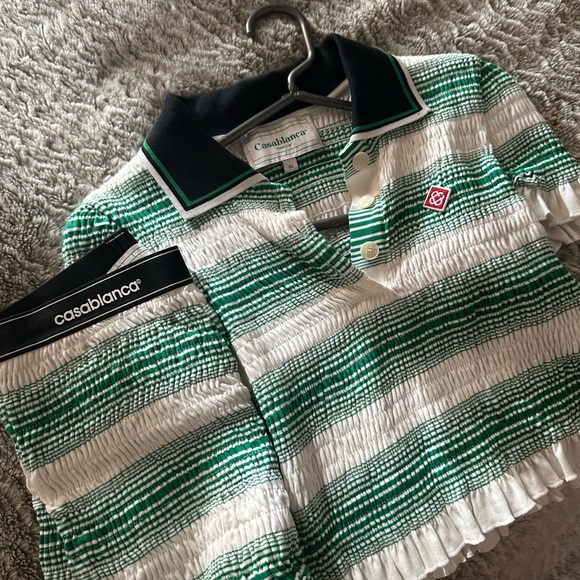 casablanca Tops - Casablanca Green and White Striped Women’s Polo Shirt